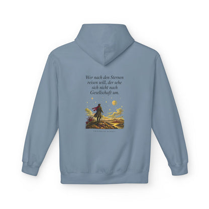 Unisex Fleece Hoodie mit Zitat - Hebbel - Nach den Sternen reisen – back