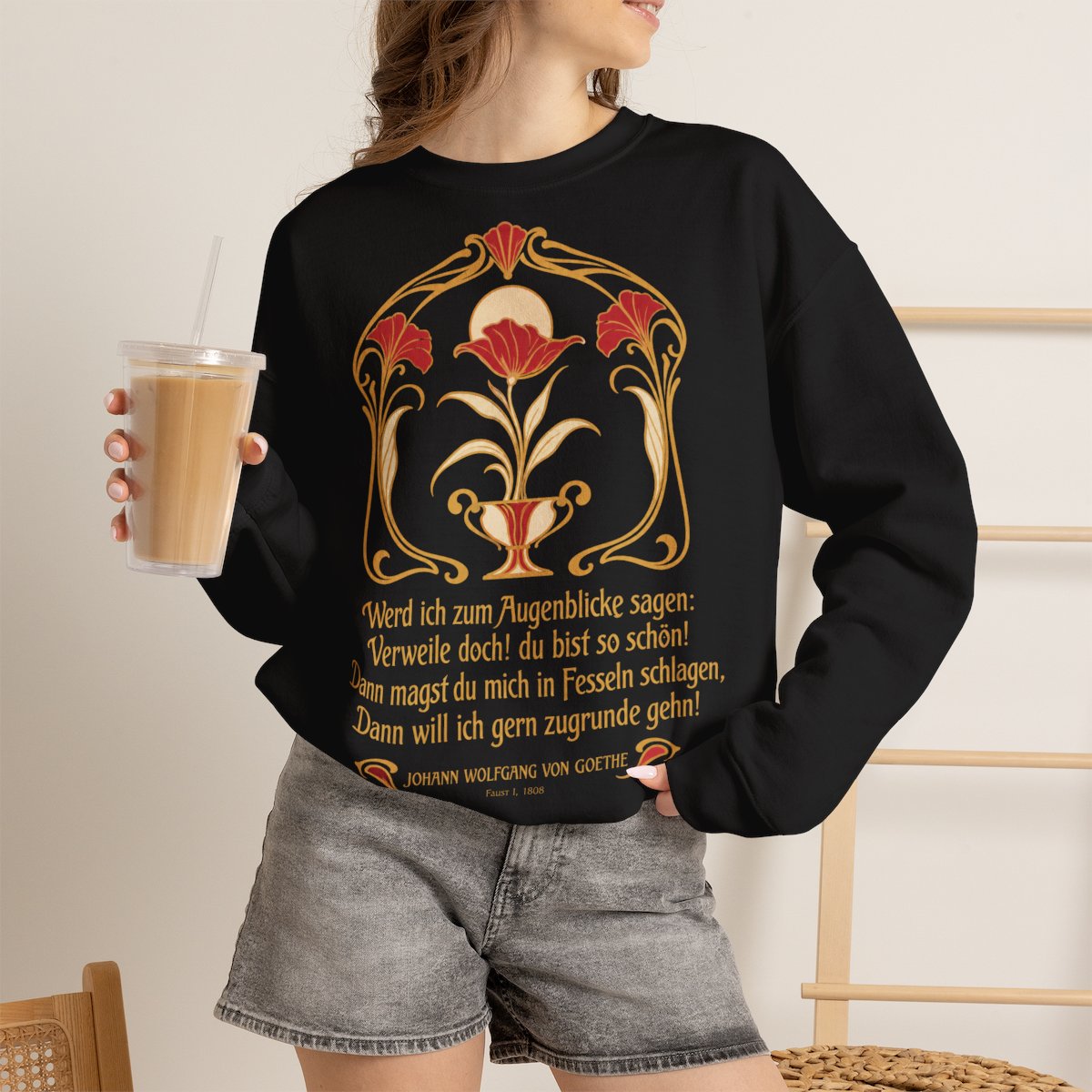 Unisex Sweatshirt mit Zitat - Goethe - Werd ich zum Augenblicke sagen Jugendstil – lifestyle-2