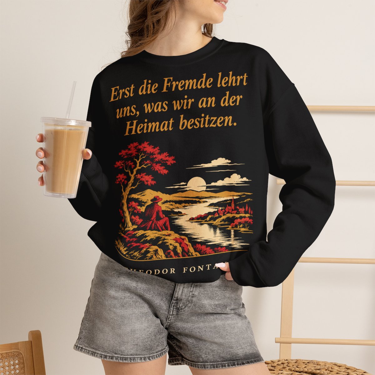 Unisex Sweatshirt mit Zitat - Fontane - Erst die Fremde lehrt uns Nachtstück – lifestyle-2