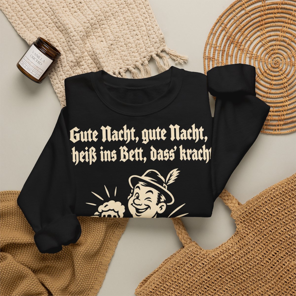 Unisex Sweatshirt mit Zitat - Mozart - Gute Nacht, gute Nacht – folded-2