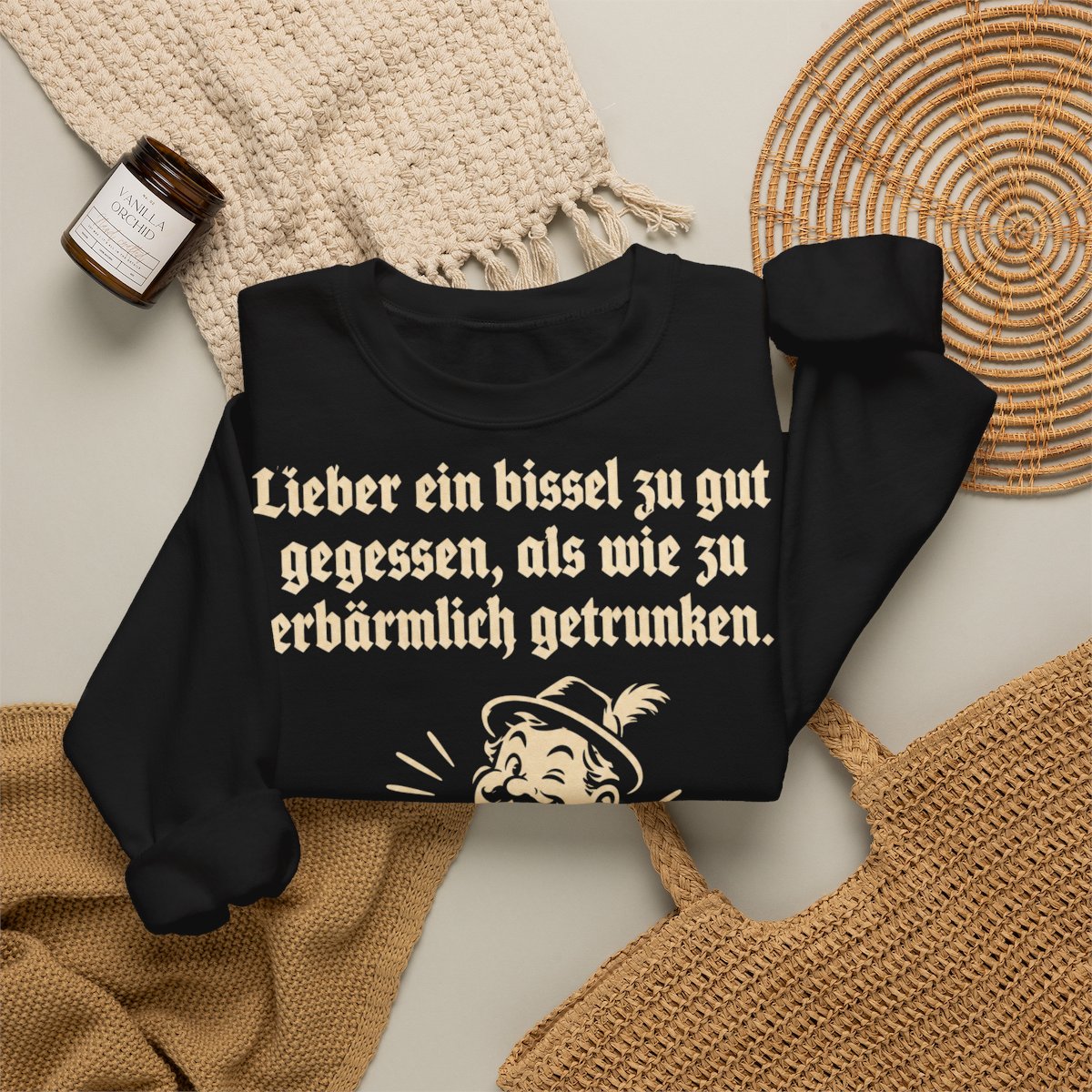 Unisex Sweatshirt mit Zitat - Busch - Lieber ein bissel zu gut – folded-2