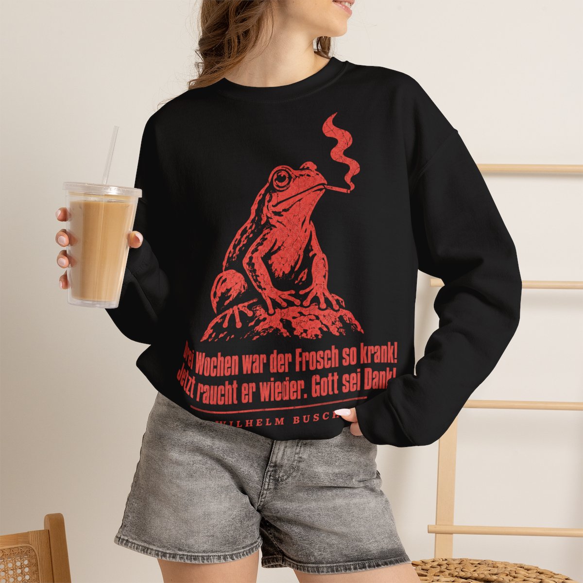 Unisex Sweatshirt mit Zitat - Busch - Drei Wochen war der Frosch so krank Vintage – lifestyle-2