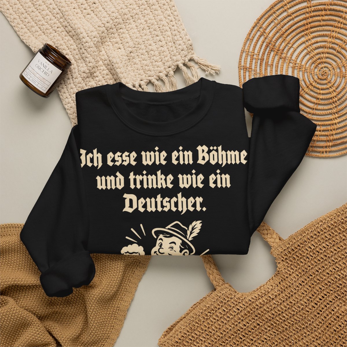 Unisex Sweatshirt mit Zitat - Luther - Ich esse wie ein Böhme – folded-2