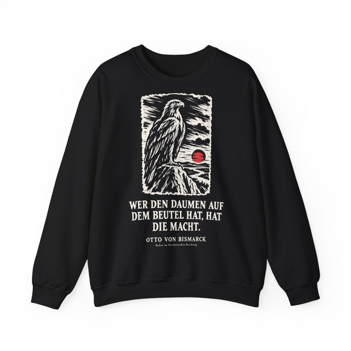 Unisex Sweatshirt mit Zitat - Bismarck - Wer den Daumen Holzschnitt – front