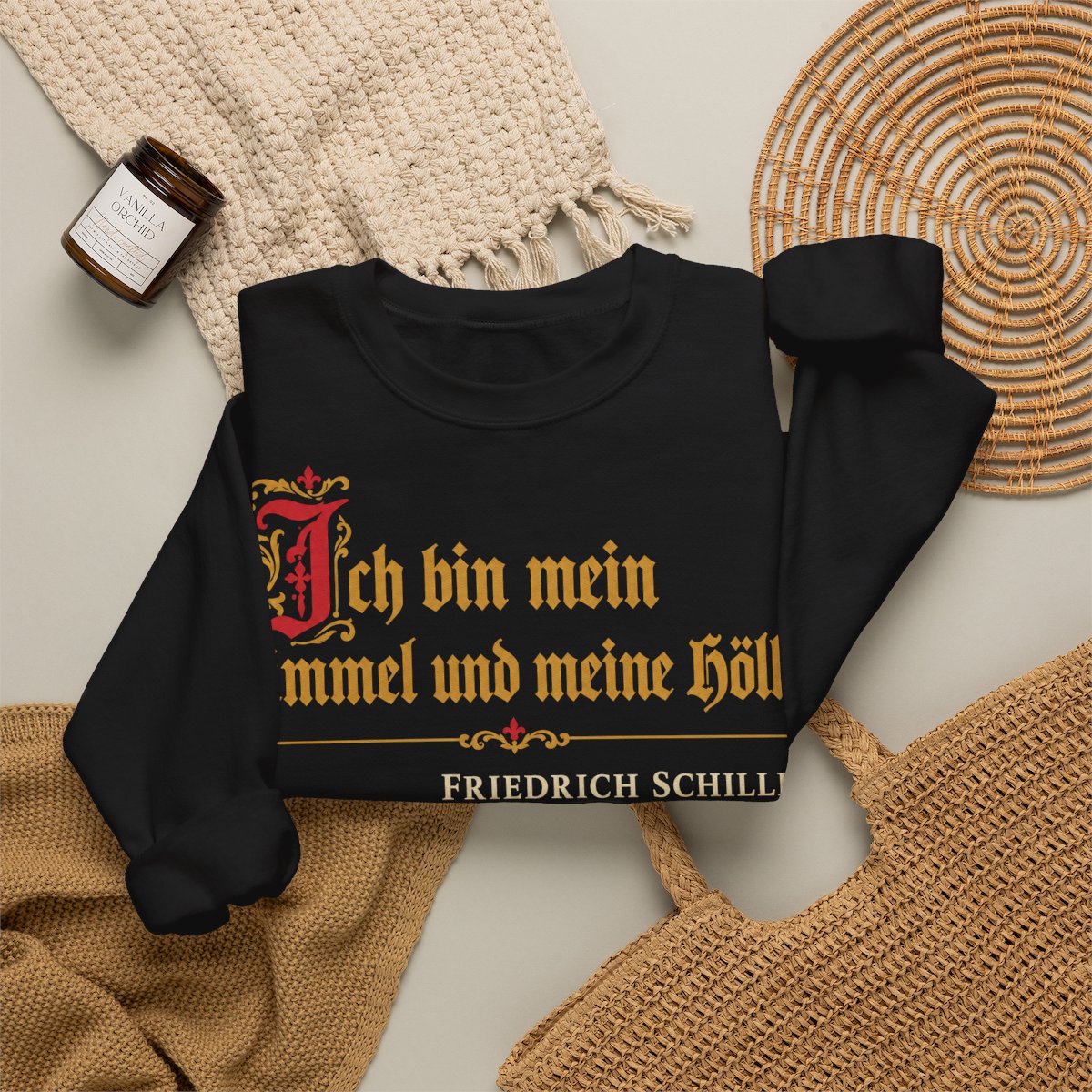 Unisex Sweatshirt mit Zitat - Schiller - Ich bin mein Himmel und meine Hölle – folded-2