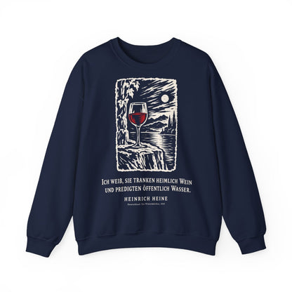 Unisex Sweatshirt mit Zitat - Heine - Ich weiß, sie tranken heimlich Wein Holzschnitt – front