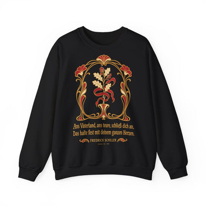Unisex Sweatshirt mit Zitat - Schiller - Ans Vaterland, ans teure, schließ dich an Jugendstil – front