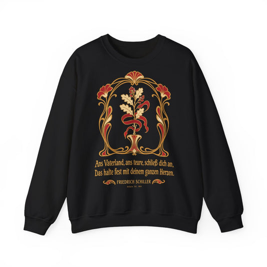Unisex Sweatshirt mit Zitat - Schiller - Ans Vaterland, ans teure, schließ dich an Jugendstil – front