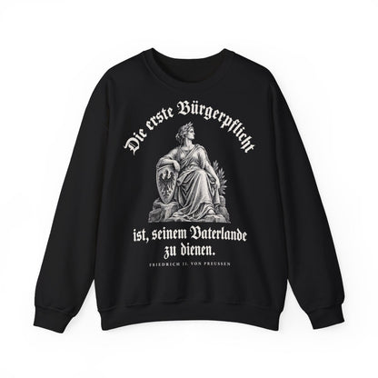 Unisex Sweatshirt mit Zitat - Preußen - Die erste Bürgerpflicht Gravur – front