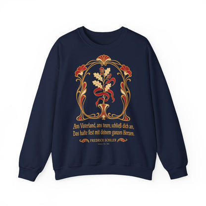 Unisex Sweatshirt mit Zitat - Schiller - Ans Vaterland, ans teure, schließ dich an Jugendstil – front
