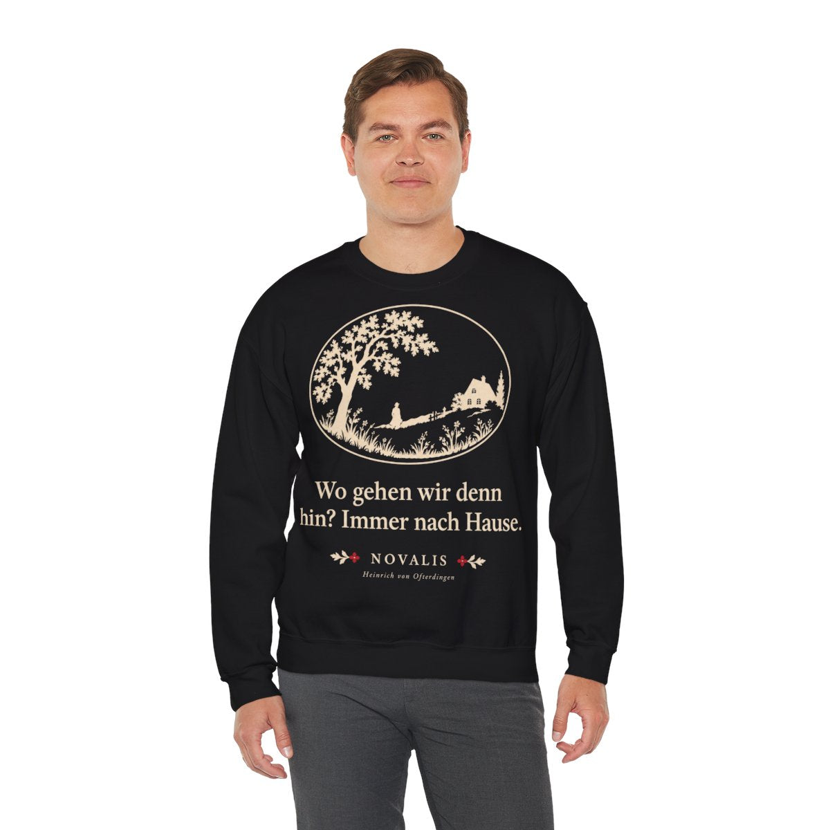 Unisex Sweatshirt mit Zitat - Novalis - Wo gehen wir denn hin Scherenschnitt – person-3