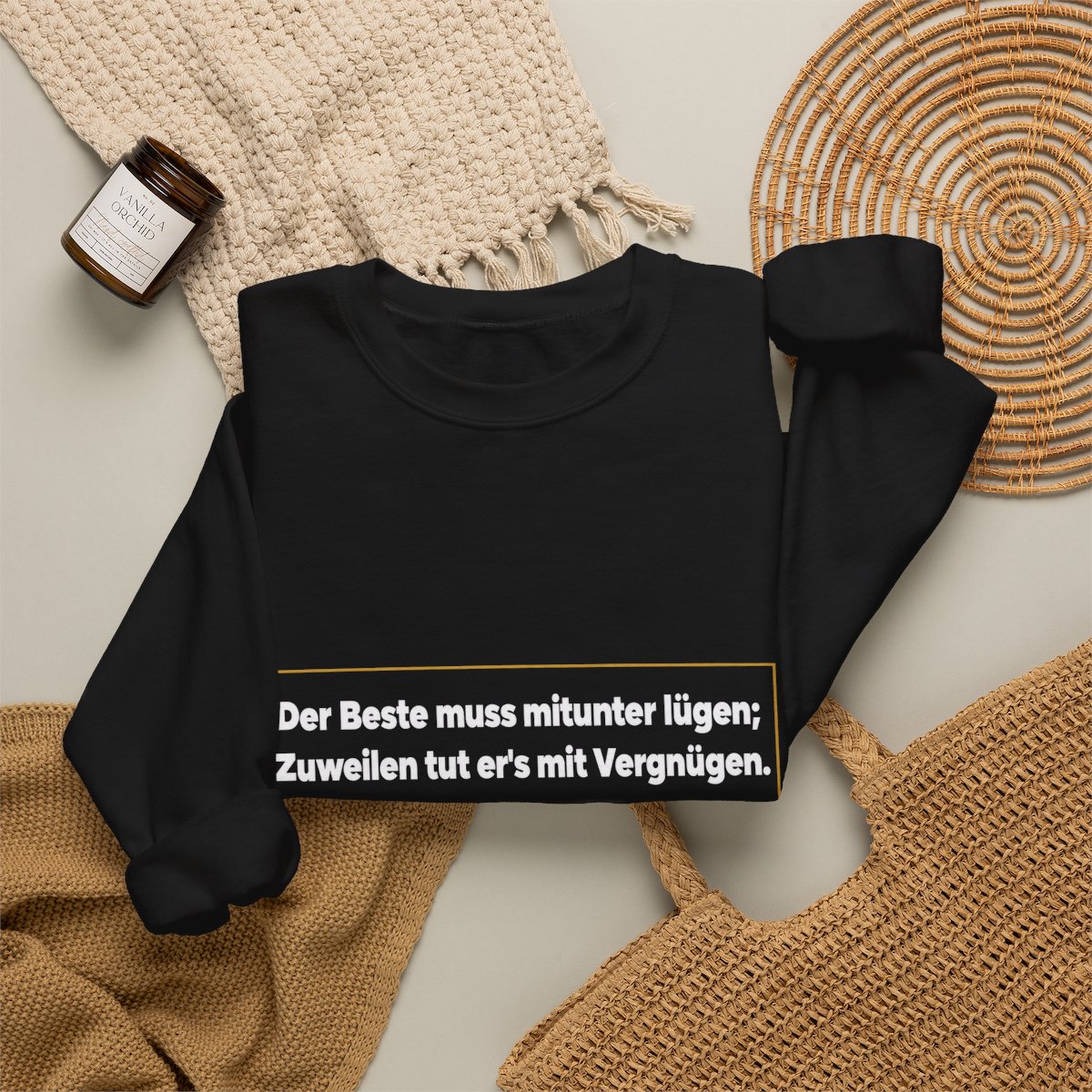 Unisex Sweatshirt mit Zitat - Busch - Lügen mit Vergnügen – folded-2