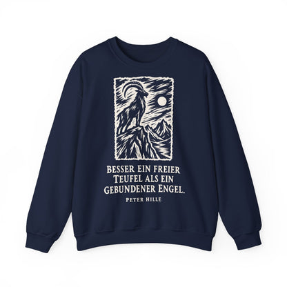 Unisex Sweatshirt mit Zitat - Hille - Besser ein freier Teufel Holzschnitt – front