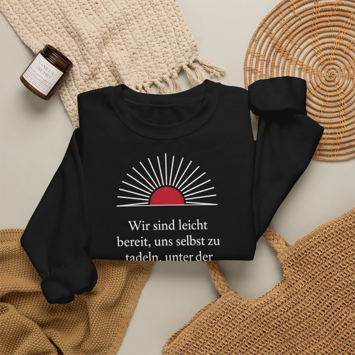 Unisex Sweatshirt mit Zitat - Ebner-Eschenbach - Uns selbst zu tadeln – folded-2