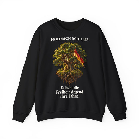 Unisex Sweatshirt mit Zitat - Schiller - Es hebt die Freiheit siegend ihre Fahne – front