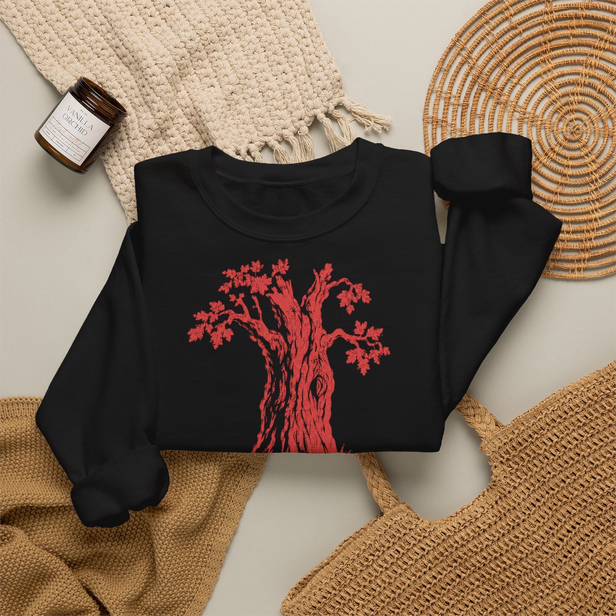 Unisex Sweatshirt mit Zitat - Busch - Alte Bäume behämmert der Specht am meisten – folded-2