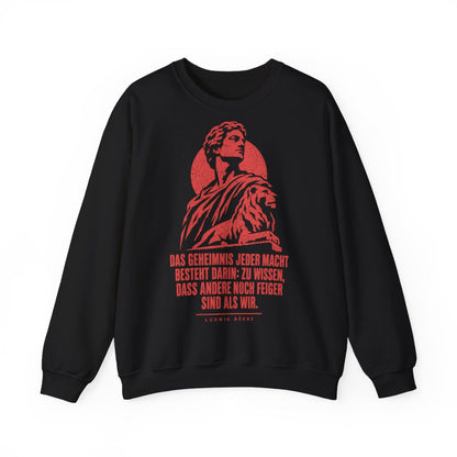 Unisex Sweatshirt mit Zitat - Börne - Das Geheimnis jeder Macht besteht Vintage – front