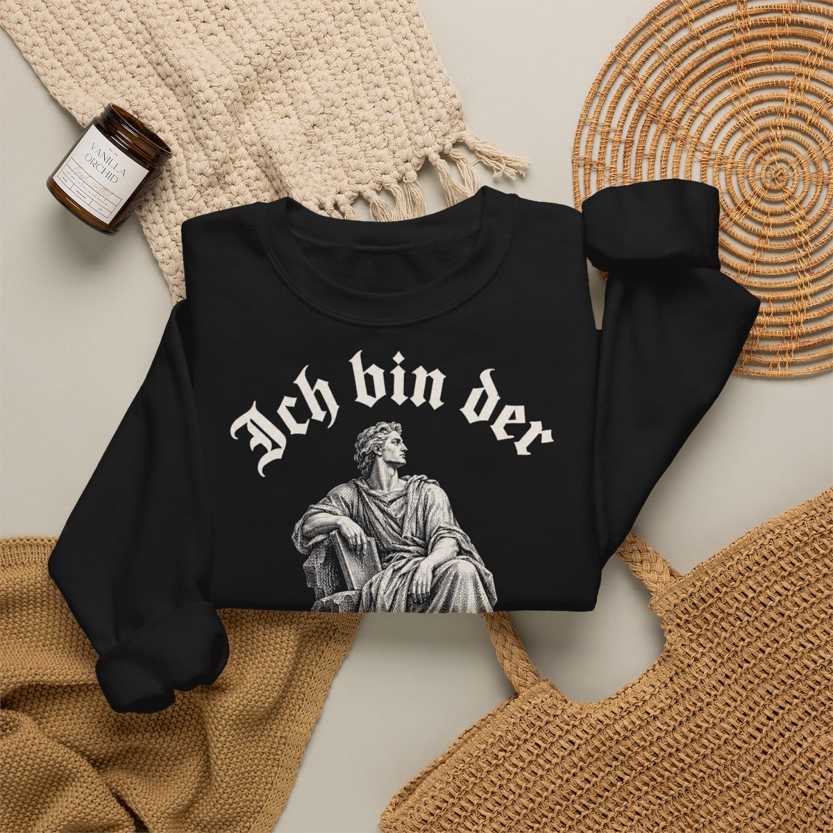 Unisex Sweatshirt mit Zitat - Goethe - Ich bin der Geist, der stets verneint Gravur – folded-2