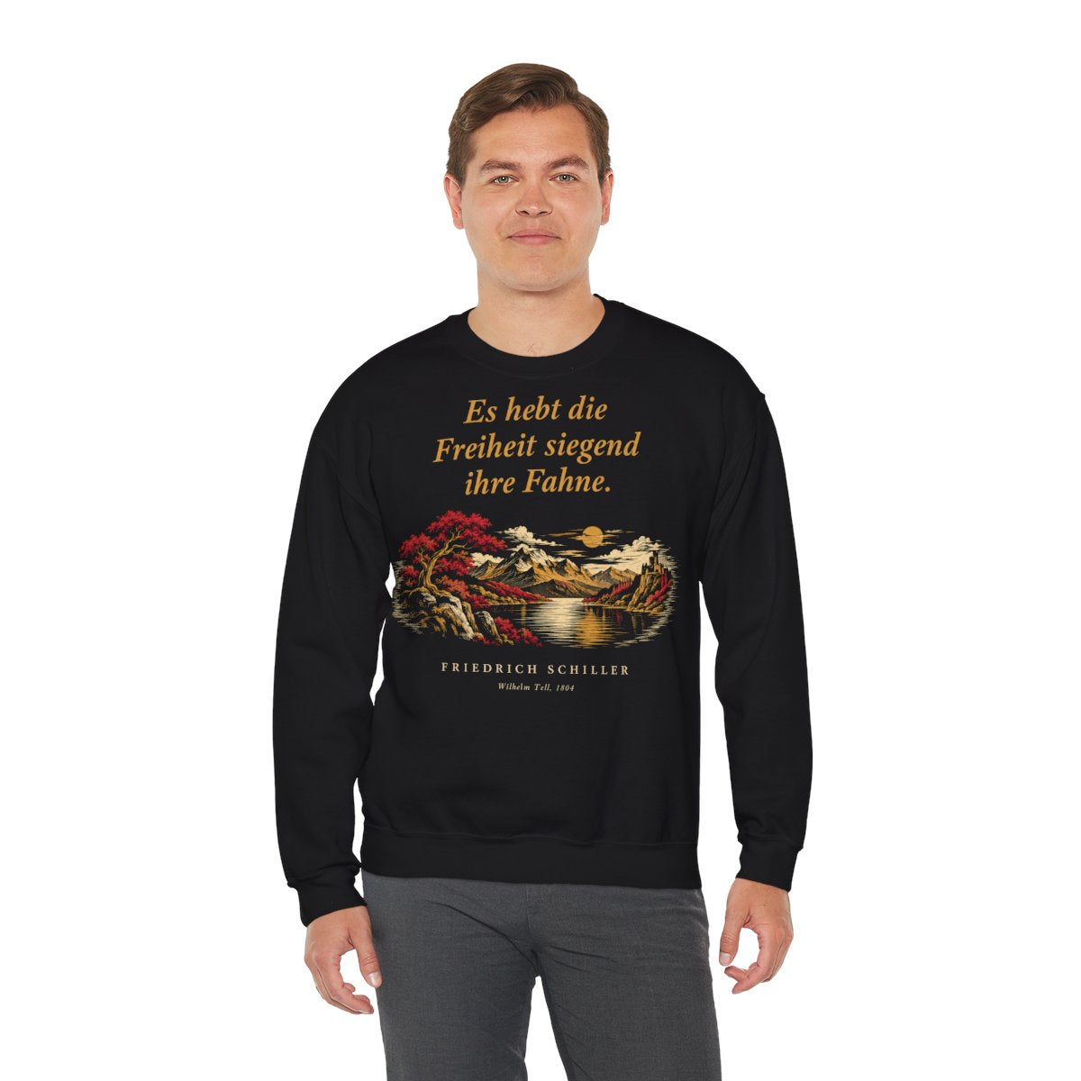 Unisex Sweatshirt mit Zitat - Schiller - Es hebt die Freiheit siegend ihre Fahne Nachtstück – person-3
