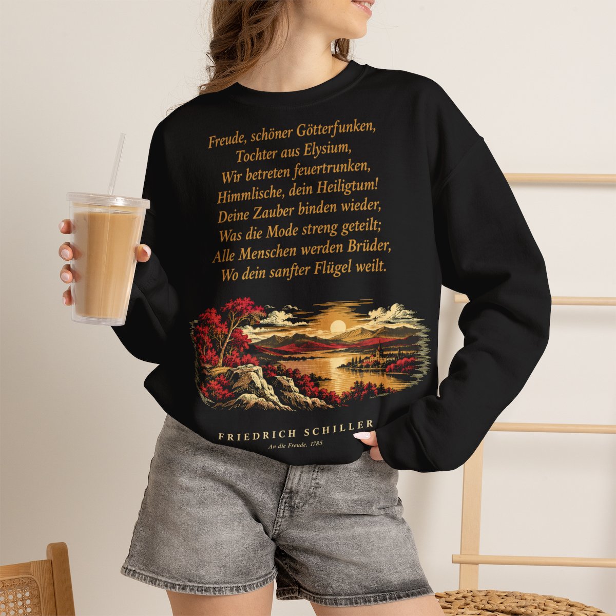 Unisex Sweatshirt mit Zitat - Schiller - Freude, schöner Götterfunken – lifestyle-2