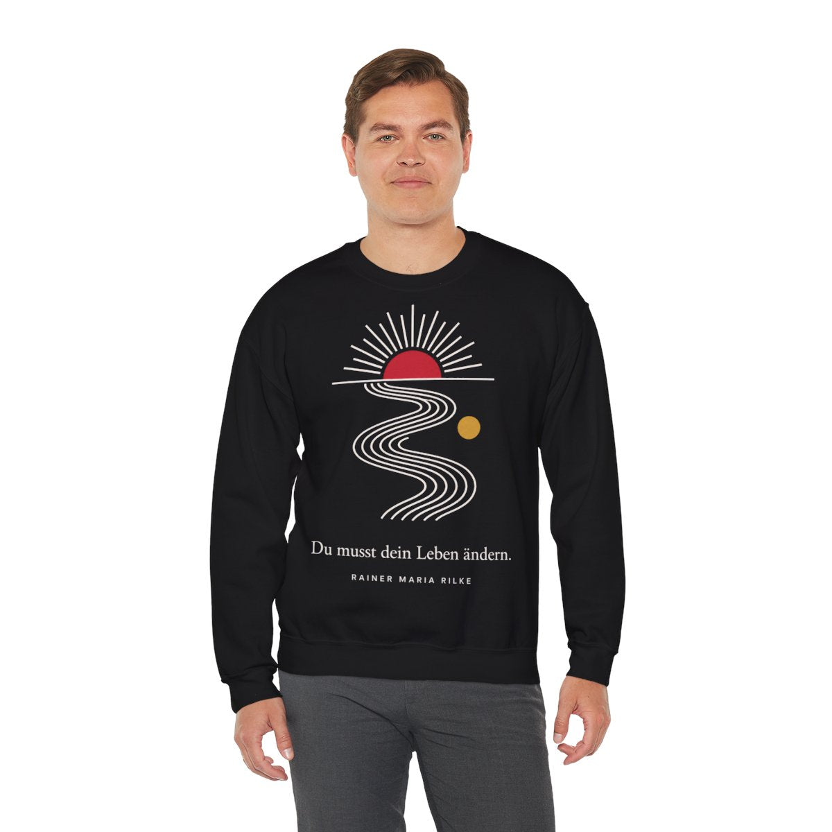 Unisex Sweatshirt mit Zitat - Rilke - Du musst dein Leben ändern Linien – person-3