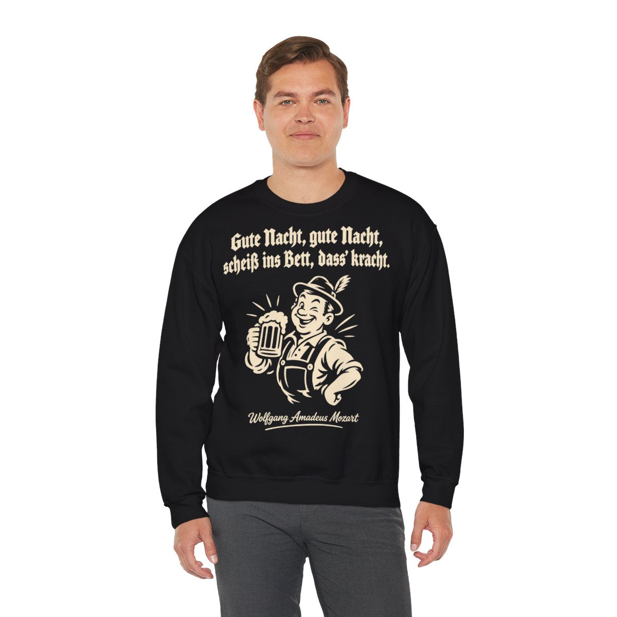 Unisex Sweatshirt mit Zitat - Mozart - Gute Nacht, gute Nacht – person-3