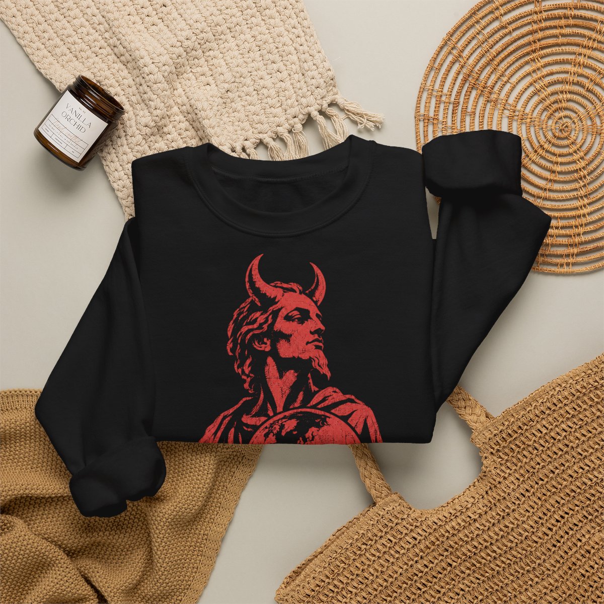 Unisex Sweatshirt mit Zitat - Rückert - Der Teufel hat die Welt – folded-2