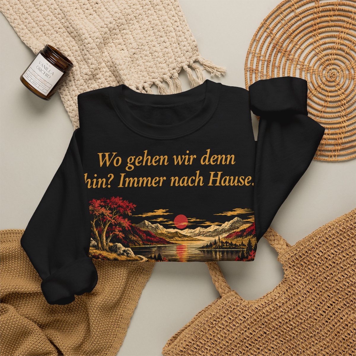 Unisex Sweatshirt mit Zitat - Novalis - Wo gehen wir denn hin Nachtstück – folded-2