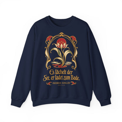 Unisex Sweatshirt mit Zitat - Schiller - Es lächelt der See Jugendstil – front