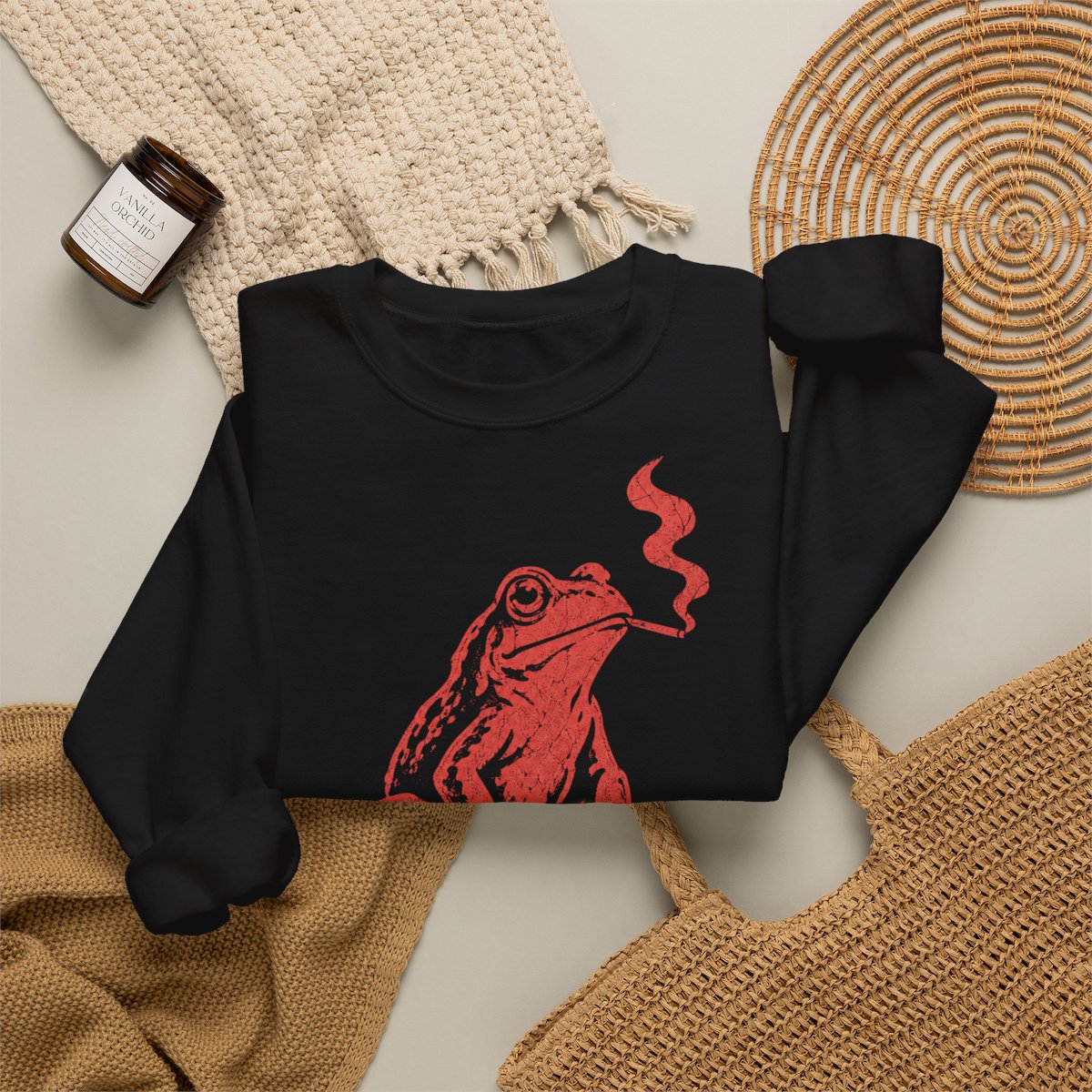 Unisex Sweatshirt mit Zitat - Busch - Drei Wochen war der Frosch so krank Vintage – folded-2