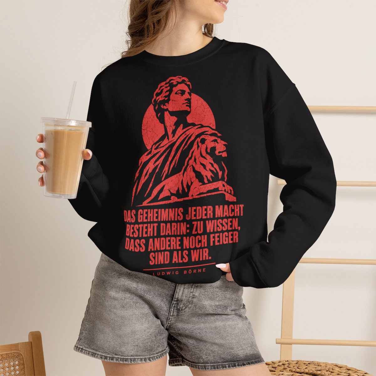 Unisex Sweatshirt mit Zitat - Börne - Das Geheimnis jeder Macht besteht Vintage – lifestyle-2