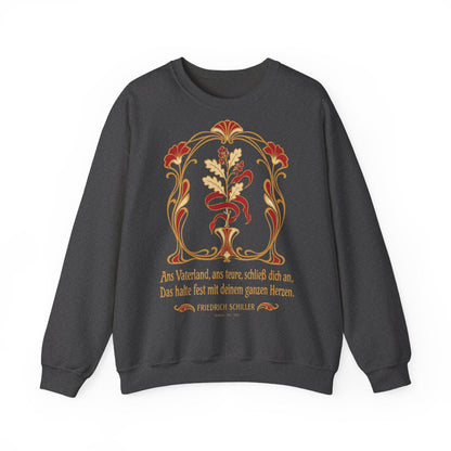 Unisex Sweatshirt mit Zitat - Schiller - Ans Vaterland, ans teure, schließ dich an Jugendstil – front