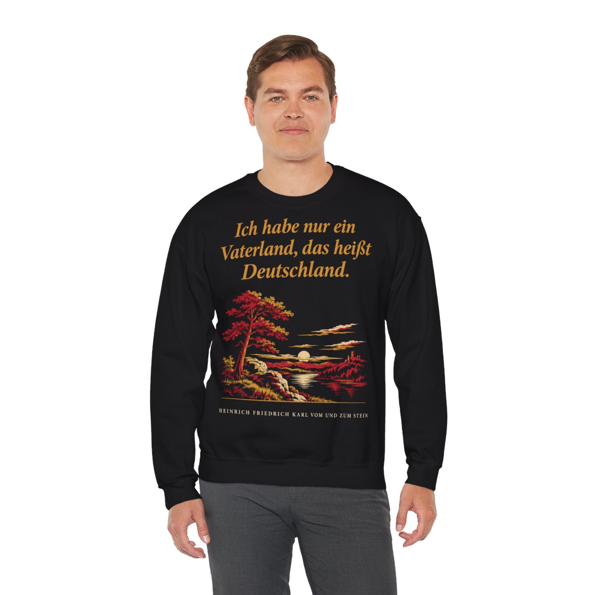 Unisex Sweatshirt mit Zitat - Stein - Ich habe nur ein Vaterland Nachtstück – person-3
