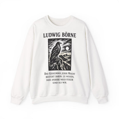 Unisex Sweatshirt mit Zitat - Börne - Das Geheimnis jeder Macht besteht Holzschnitt – front