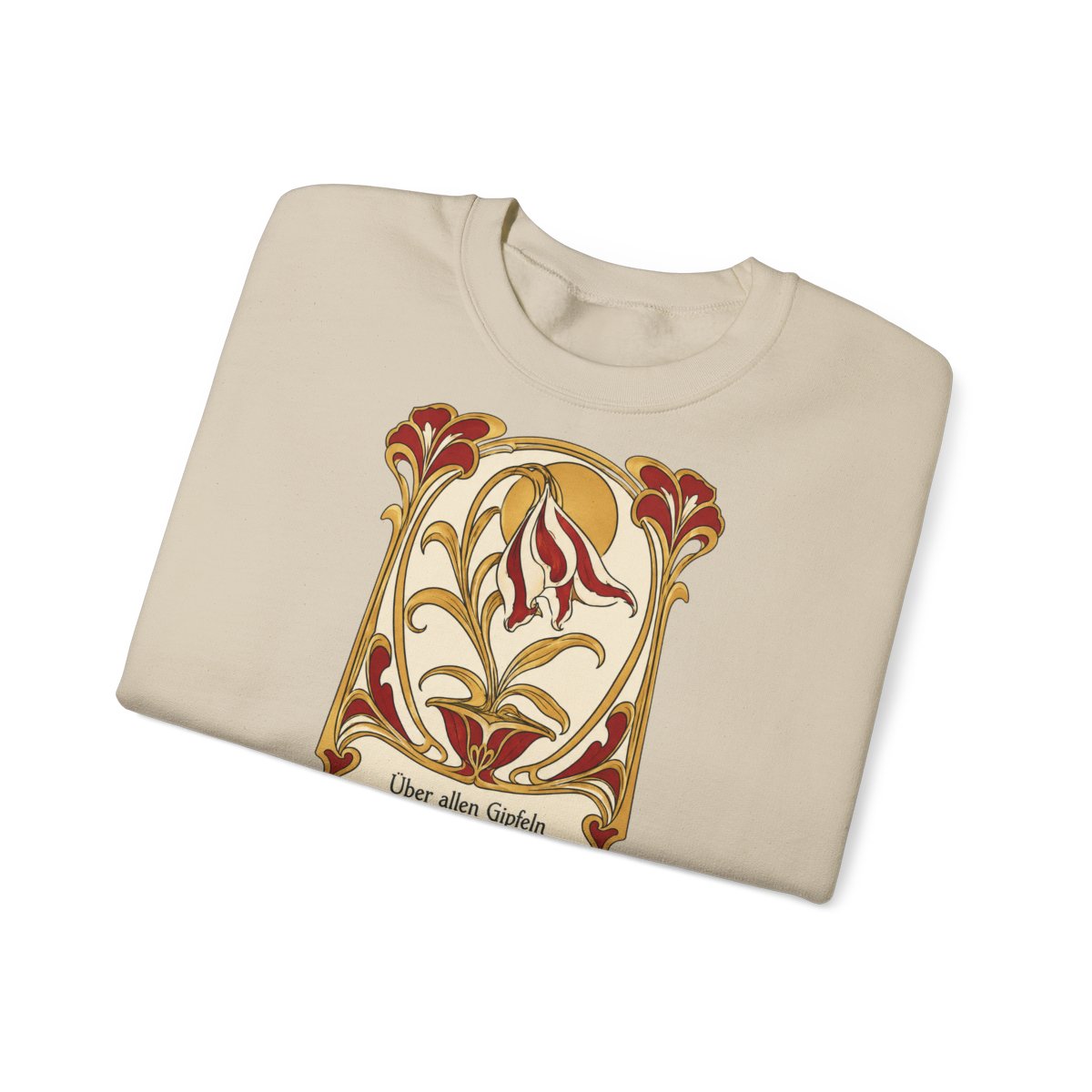 Unisex Sweatshirt mit Zitat - Goethe - Über allen Gipfeln Jugendstil – folded