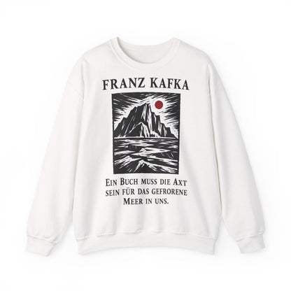 Unisex Sweatshirt mit Zitat - Kafka - Ein Buch muss die Axt Holzschnitt – front