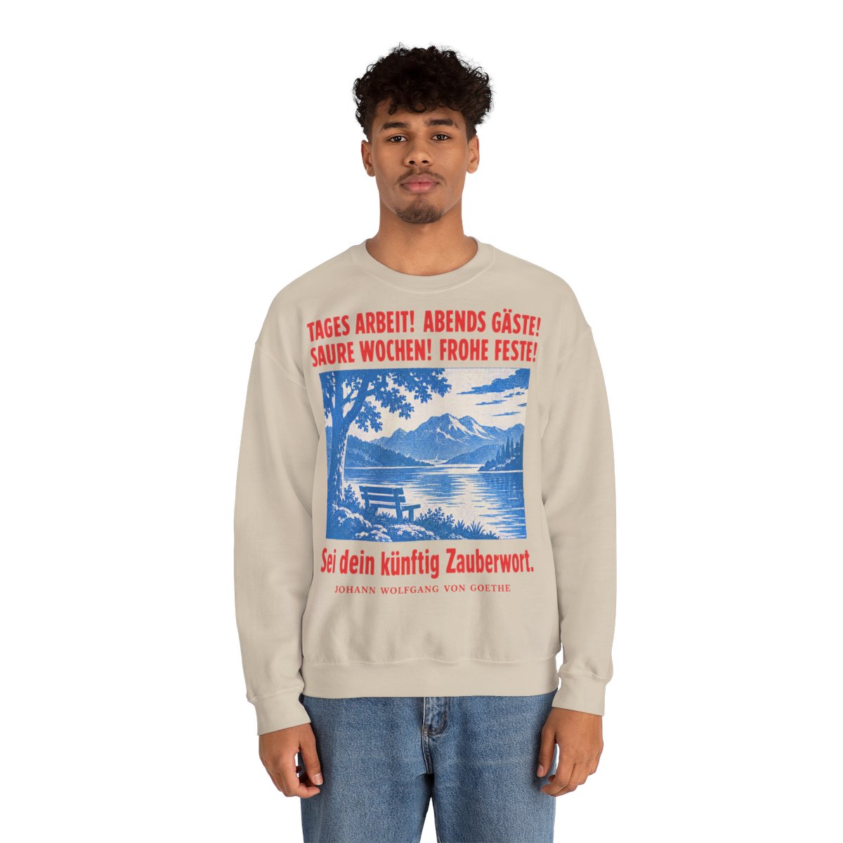 Unisex Sweatshirt mit Zitat - Goethe - Tages Arbeit Plakat – person-2