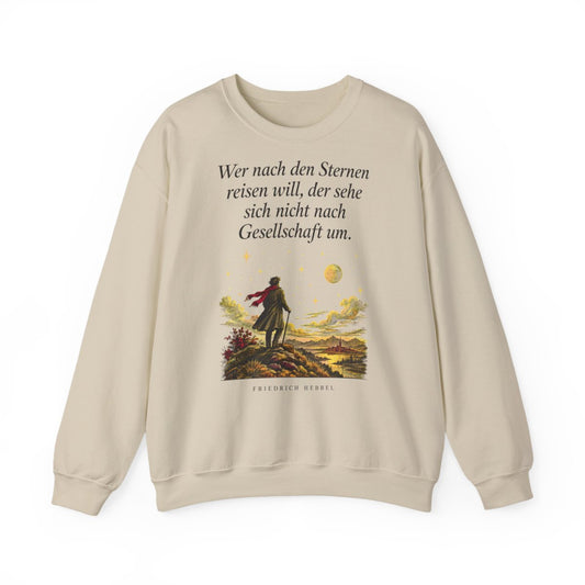 Unisex Sweatshirt mit Zitat - Hebbel - Nach den Sternen reisen – front