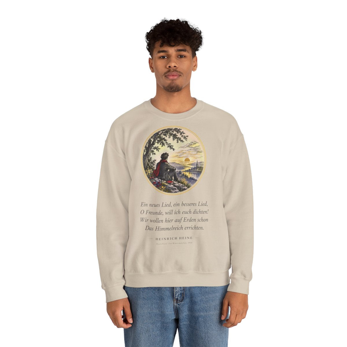 Unisex Sweatshirt mit Zitat - Heine - Ein neues Lied, ein besseres Lied – person-2
