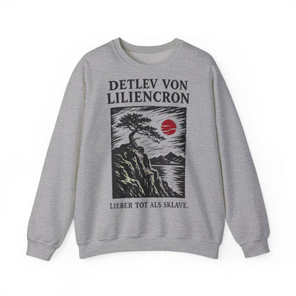Unisex Sweatshirt mit Zitat - Liliencron - Lieber tot als Sklave Holzschnitt – front