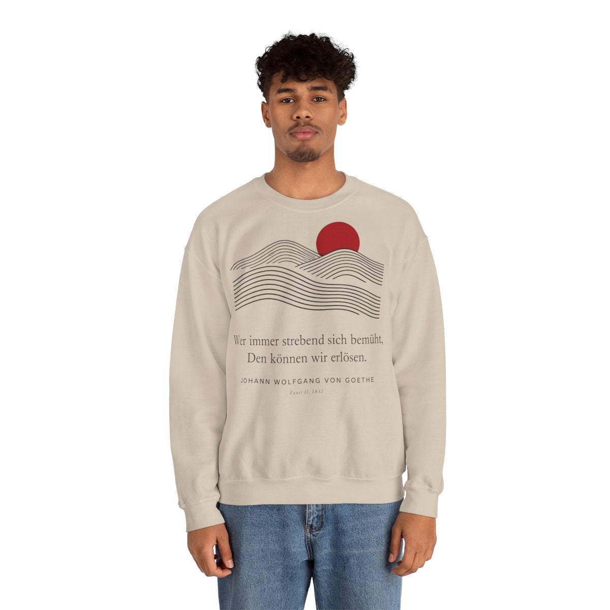 Unisex Sweatshirt mit Zitat - Goethe - Wer immer strebend sich bemüht Linien – person-2