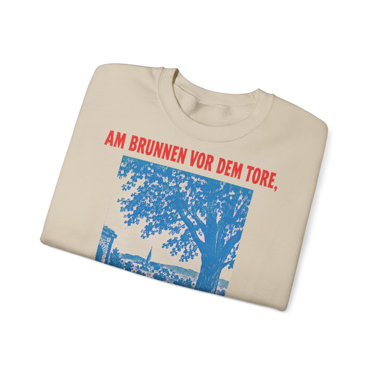 Unisex Sweatshirt mit Zitat - Müller - Am Brunnen vor dem Tore Plakat – folded