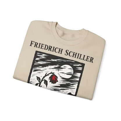 Unisex Sweatshirt mit Zitat - Schiller - Auch das Schöne muss sterben Holzschnitt – folded