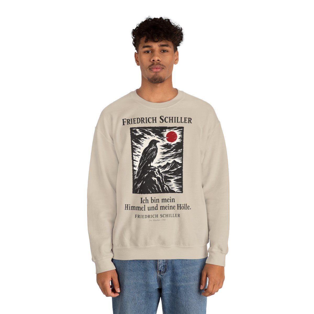 Unisex Sweatshirt mit Zitat - Schiller - Ich bin mein Himmel und meine Hölle Holzschnitt – person-2