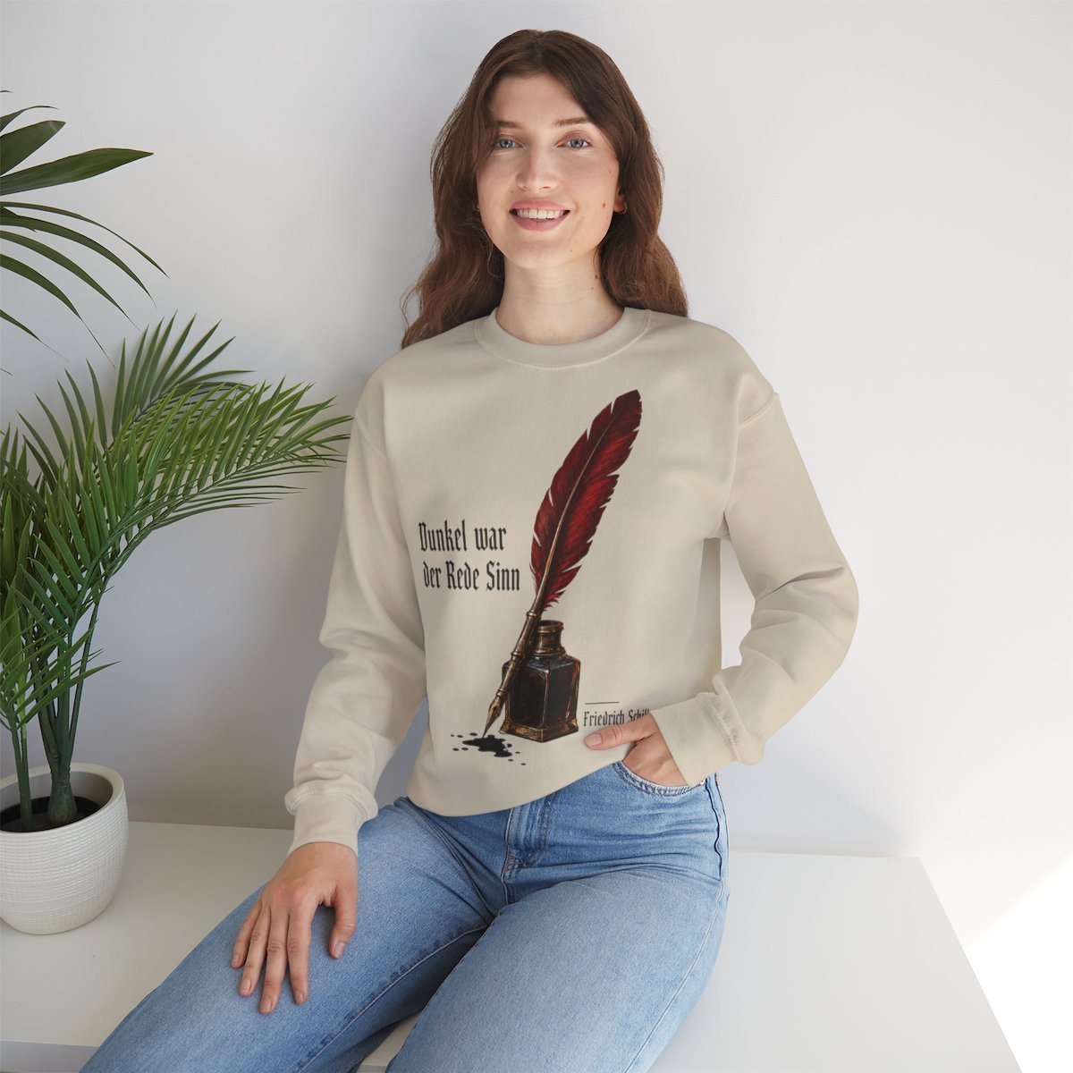 Unisex Sweatshirt mit Zitat - Schiller - Dunkel war der Rede Sinn Stillleben – lifestyle