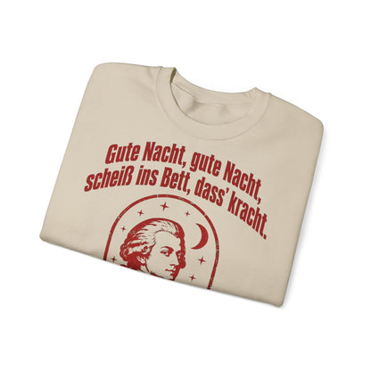 Unisex Sweatshirt mit Zitat - Mozart - Gute Nacht, gute Nacht Vintage – folded