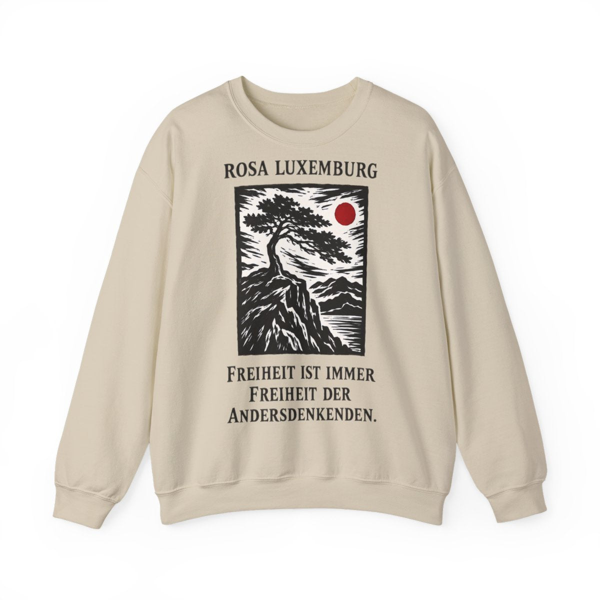 Unisex Sweatshirt mit Zitat - Luxemburg - Freiheit ist immer Freiheit der Andersdenkenden Holzschnitt – front