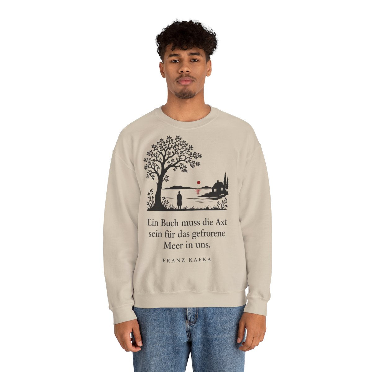 Unisex Sweatshirt mit Zitat - Kafka - Ein Buch muss die Axt Scherenschnitt – person-2