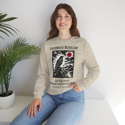 Unisex Sweatshirt mit Zitat - Schiller - Ich bin mein Himmel und meine Hölle Holzschnitt – lifestyle