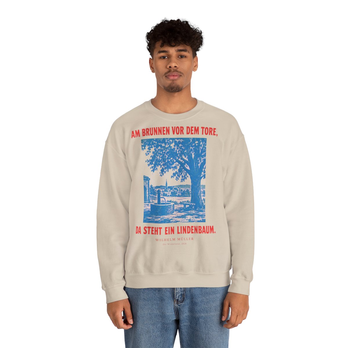 Unisex Sweatshirt mit Zitat - Müller - Am Brunnen vor dem Tore Plakat – person-2